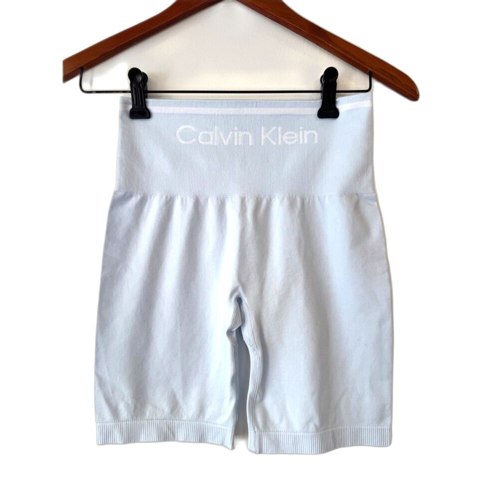 Calvin Klein Performance Light Blue Ribbed Bike Shorts Seamless NEW